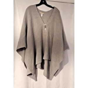 Michael Kors women's Solid Gray Shaker knit Zipper Poncho Sweater -one size all